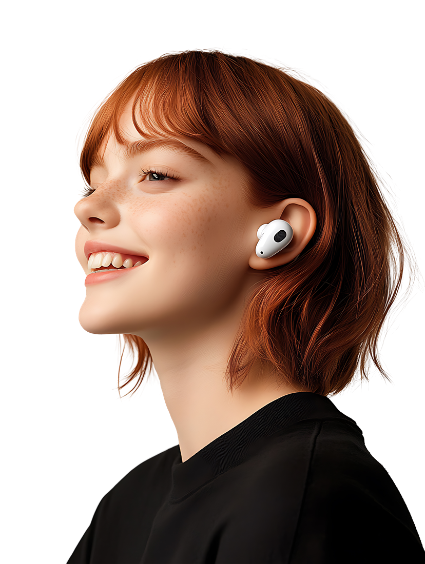 Person wearing wireless ear buds